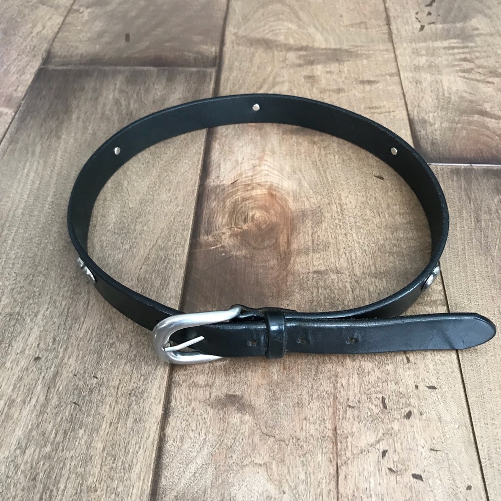 Old Navy Black Belt Heart Studs Italian Leather